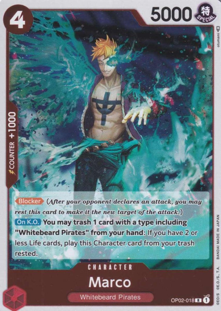 One Piece Card Game Einzelkarten Marco (Rare) OP02-018 Character Paramount War - TCG Sammelkartenspiel